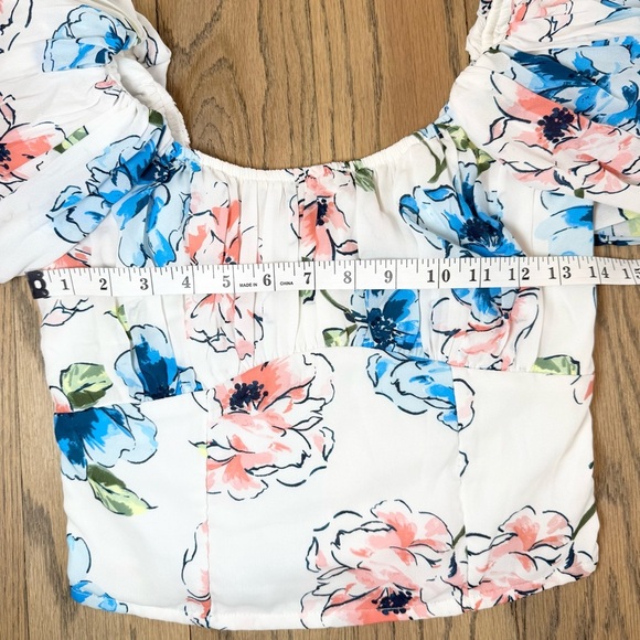 Abercrombie & Fitch Multi Colored Floral Puff Sleeve Crop Top Smocked Pleated XS - Picture 11 of 14